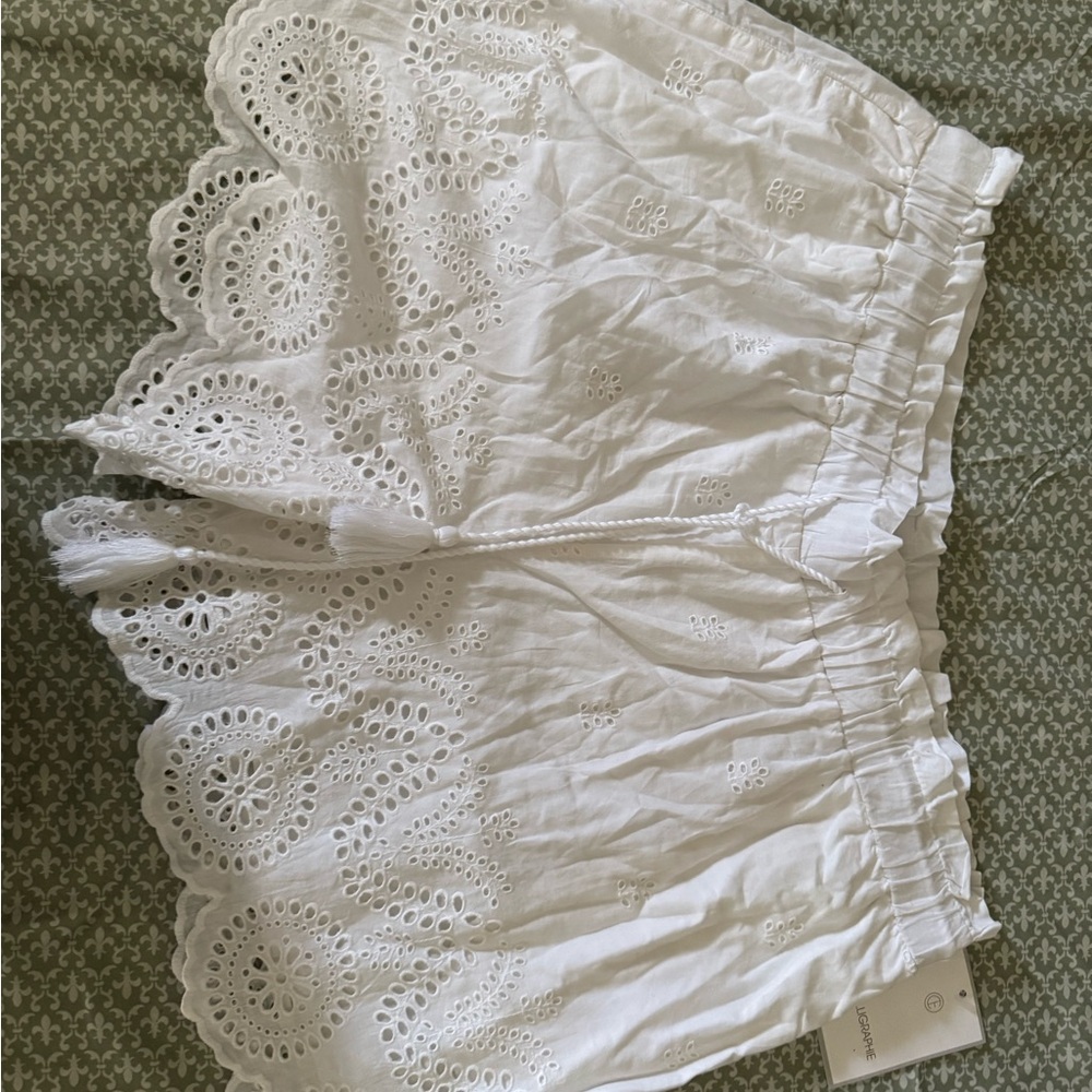 White Eyelet Crochet Trim Women's Shorts